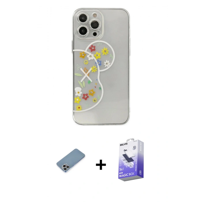 MARSİLYAN™- iPhone 13 Pro Max Kılıf Eksen Asil Prime - Siyah Bilvis 5in1 5D Magic Hayalet Cam Ekran Koruyucu + Shine Kamera Lens Koruma Cam - GI