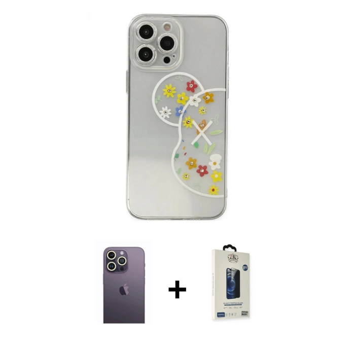 MARSİLYAN™- iPhone 13 Pro Max Kılıf Eksen Asil Prime - Siyah Bilvis Hayalet Cam Ekran Koruyucu + Neon Fosforlu Kamera Lens - BZ