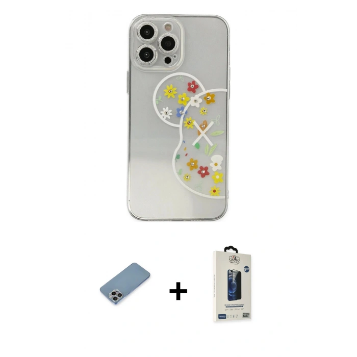 MARSİLYAN™- iPhone 13 Pro Max Kılıf Eksen Asil Prime - Siyah Bilvis Hayalet Cam Ekran Koruyucu + Shine Kamera Lens Koruma Cam - GI