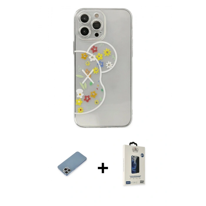 MARSİLYAN™- iPhone 13 Pro Max Kılıf Eksen Asil Prime - Siyah Bilvis Hayalet Cam Ekran Koruyucu + Shine Kamera Lens Koruma Cam - GI