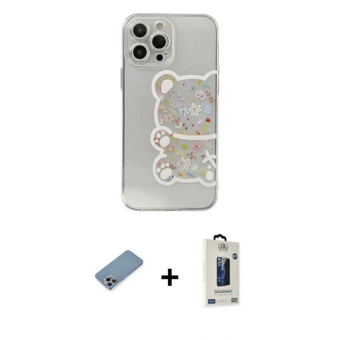MARSİLYAN™- iPhone 13 Pro Max Kılıf Eksen Asil Prime - Siyah Bilvis Hayalet Cam Ekran Koruyucu + Shine Kamera Lens Koruma Cam - GI