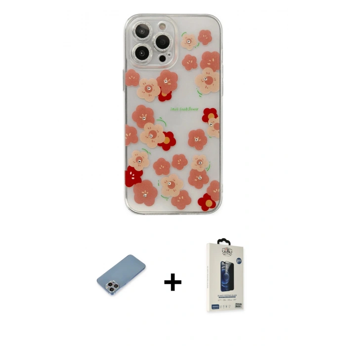 MARSİLYAN™- iPhone 13 Pro Max Kılıf Eksen Asil Prime - Siyah Bilvis Hayalet Cam Ekran Koruyucu + Shine Kamera Lens Koruma Cam - GI