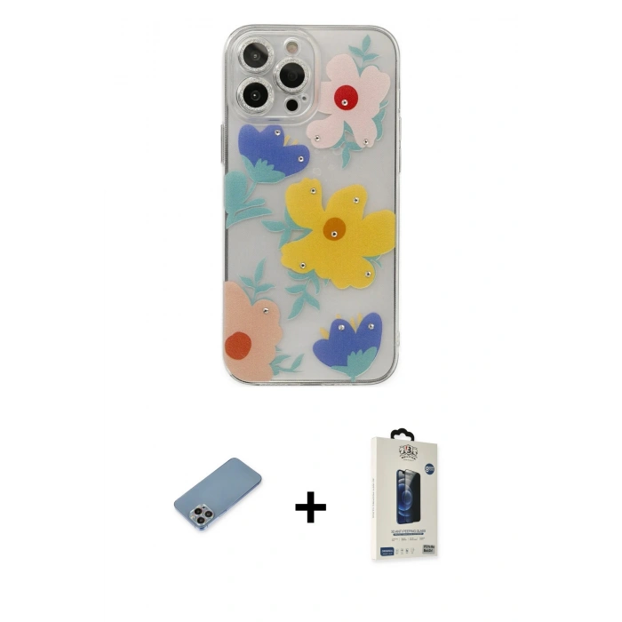 MARSİLYAN™- iPhone 13 Pro Max Kılıf Eksen Asil Prime - Siyah Bilvis Hayalet Cam Ekran Koruyucu + Shine Kamera Lens Koruma Cam - GI