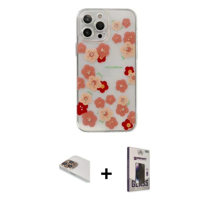 MARSİLYAN™- iPhone 13 Pro Max Kılıf Eksen Asil Prime - Siyah Bilvis Hayalet Cam Ekran Koruyucu + Gold Pers Alüminyum Kamera Lens