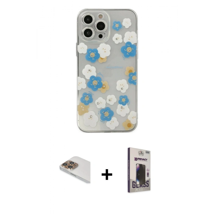 MARSİLYAN™- iPhone 13 Pro Max Kılıf Eksen Asil Prime - Siyah Bilvis Hayalet Cam Ekran Koruyucu + Gold Pers Alüminyum Kamera Lens