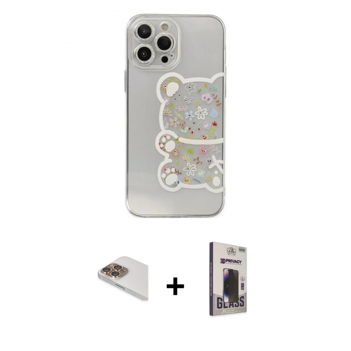 MARSİLYAN™- iPhone 13 Pro Max Kılıf Eksen Asil Prime - Siyah Bilvis Hayalet Cam Ekran Koruyucu + Gold Pers Alüminyum Kamera Lens