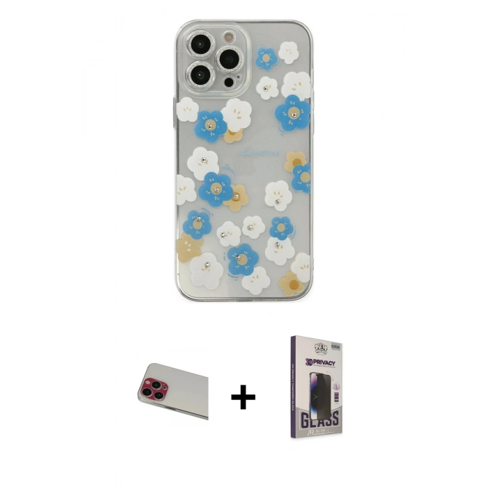 MARSİLYAN™- iPhone 13 Pro Max Kılıf Eksen Asil Prime - Siyah Bilvis Hayalet Cam Ekran Koruyucu + Rainbow Kamera Lens Koruma Cam - KI