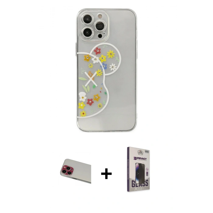 MARSİLYAN™- iPhone 13 Pro Max Kılıf Eksen Asil Prime - Siyah Bilvis Hayalet Cam Ekran Koruyucu + Rainbow Kamera Lens Koruma Cam - KI
