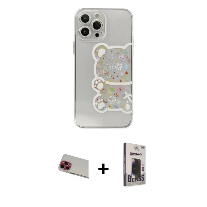 MARSİLYAN™- iPhone 13 Pro Max Kılıf Eksen Asil Prime - Siyah Bilvis Hayalet Cam Ekran Koruyucu + Rainbow Kamera Lens Koruma Cam - KI