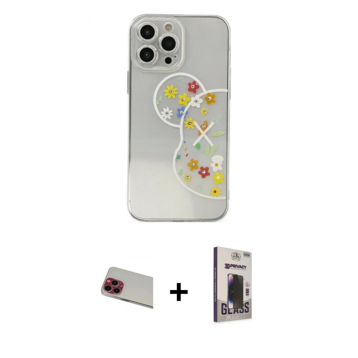 MARSİLYAN™- iPhone 13 Pro Max Kılıf Eksen Asil Prime - Siyah Bilvis Hayalet Cam Ekran Koruyucu + Rainbow Kamera Lens Koruma Cam - KI