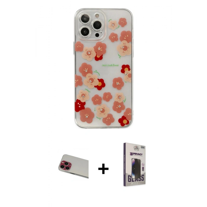 MARSİLYAN™- iPhone 13 Pro Max Kılıf Eksen Asil Prime - Siyah Bilvis Hayalet Cam Ekran Koruyucu + Rainbow Kamera Lens Koruma Cam - KI