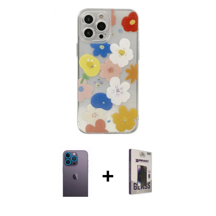 MARSİLYAN™- iPhone 13 Pro Max Kılıf Eksen Asil Prime - Siyah Bilvis Hayalet Cam Ekran Koruyucu + Neon Fosforlu Kamera Lens - MI