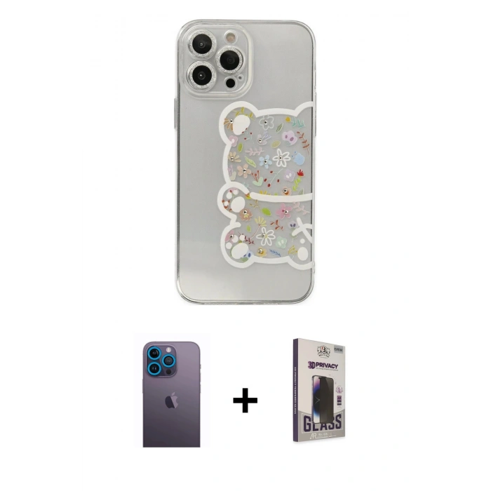 MARSİLYAN™- iPhone 13 Pro Max Kılıf Eksen Asil Prime - Siyah Bilvis Hayalet Cam Ekran Koruyucu + Neon Fosforlu Kamera Lens - MI