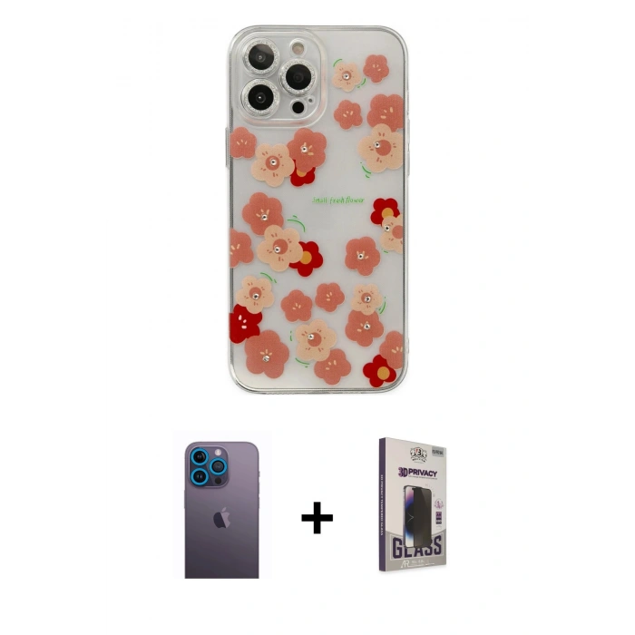 MARSİLYAN™- iPhone 13 Pro Max Kılıf Eksen Asil Prime - Siyah Bilvis Hayalet Cam Ekran Koruyucu + Neon Fosforlu Kamera Lens - MI