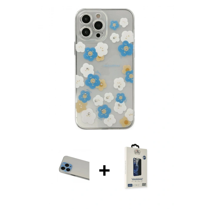 MARSİLYAN™- iPhone 13 Pro Max Kılıf Eksen Asil Prime - Siyah Bilvis Hayalet Cam Ekran Koruyucu + Rainbow Kamera Lens Koruma Cam - MI