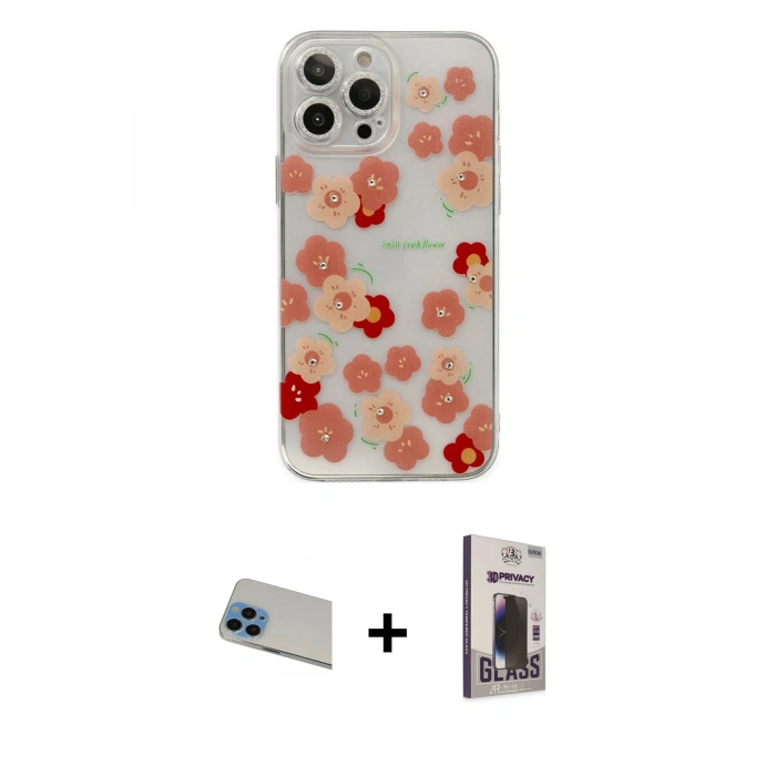 MARSİLYAN™- iPhone 13 Pro Max Kılıf Eksen Asil Prime - Siyah Bilvis Hayalet Cam Ekran Koruyucu + Rainbow Kamera Lens Koruma Cam - MI