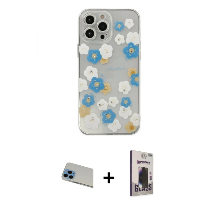 MARSİLYAN™- iPhone 13 Pro Max Kılıf Eksen Asil Prime - Siyah Bilvis Hayalet Cam Ekran Koruyucu + Rainbow Kamera Lens Koruma Cam - MI