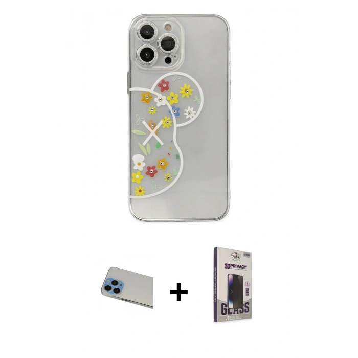 MARSİLYAN™- iPhone 13 Pro Max Kılıf Eksen Asil Prime - Siyah Bilvis Hayalet Cam Ekran Koruyucu + Rainbow Kamera Lens Koruma Cam - MI
