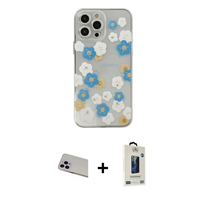 MARSİLYAN™- iPhone 13 Pro Max Kılıf Eksen Asil Prime - Siyah Bilvis Hayalet Cam Ekran Koruyucu + Rainbow Kamera Lens Koruma Cam - MR