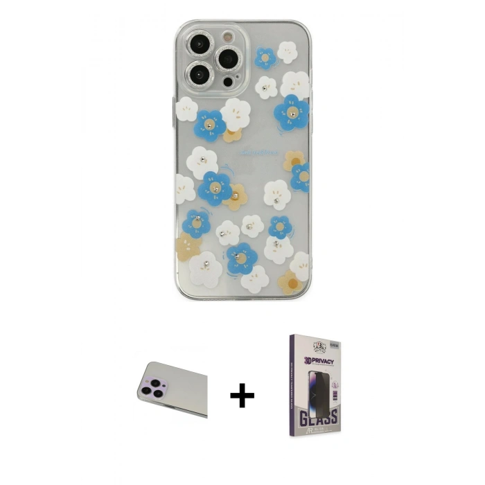 MARSİLYAN™- iPhone 13 Pro Max Kılıf Eksen Asil Prime - Siyah Bilvis Hayalet Cam Ekran Koruyucu + Rainbow Kamera Lens Koruma Cam - MR