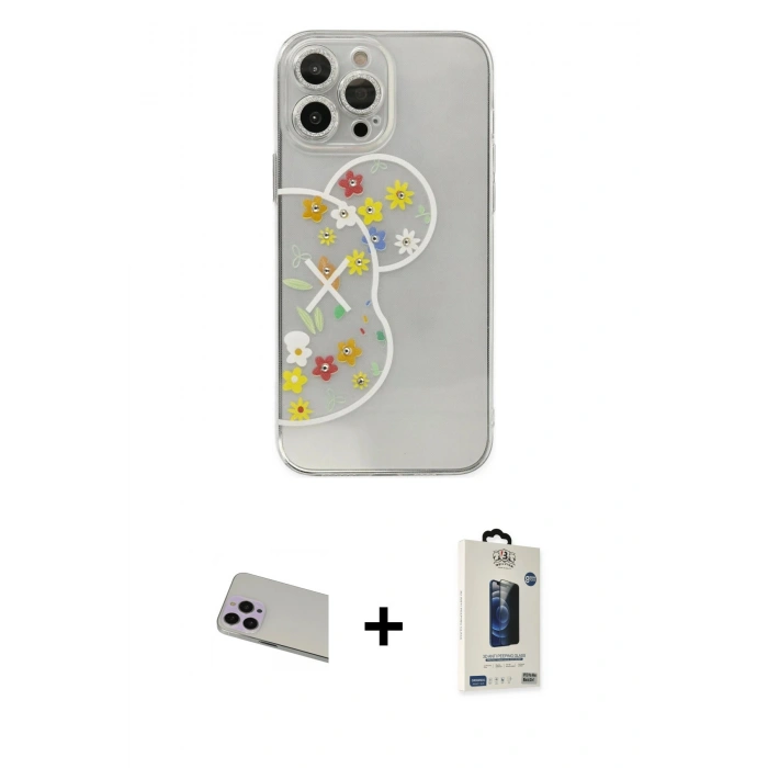 MARSİLYAN™- iPhone 13 Pro Max Kılıf Eksen Asil Prime - Siyah Bilvis Hayalet Cam Ekran Koruyucu + Rainbow Kamera Lens Koruma Cam - MR