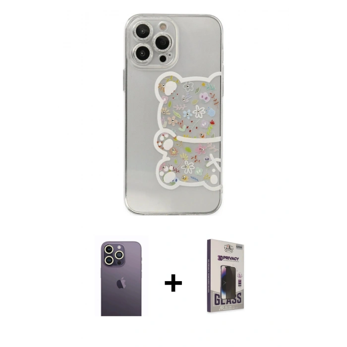 MARSİLYAN™- iPhone 13 Pro Max Kılıf Eksen Asil Prime - Siyah Bilvis Hayalet Cam Ekran Koruyucu + Neon Fosforlu Kamera Lens - BZ