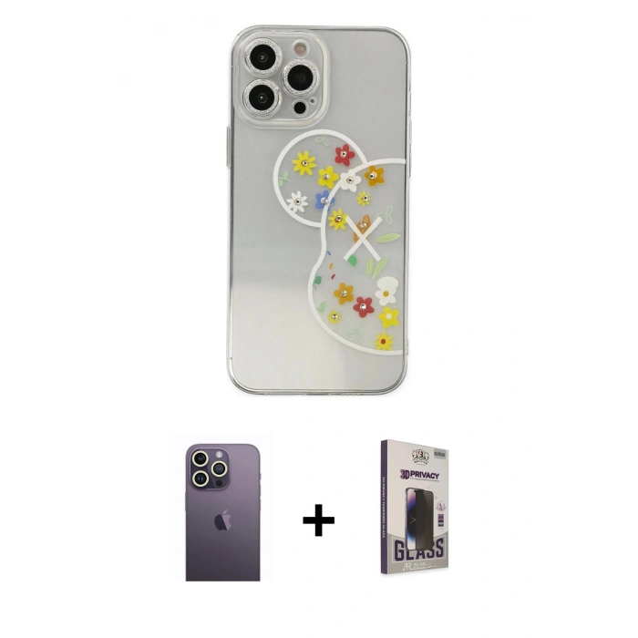 MARSİLYAN™- iPhone 13 Pro Max Kılıf Eksen Asil Prime - Siyah Bilvis Hayalet Cam Ekran Koruyucu + Neon Fosforlu Kamera Lens - BZ