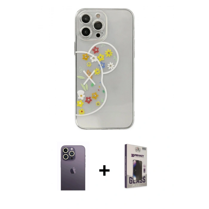 MARSİLYAN™- iPhone 13 Pro Max Kılıf Eksen Asil Prime - Siyah Bilvis Hayalet Cam Ekran Koruyucu + Neon Fosforlu Kamera Lens - BZ
