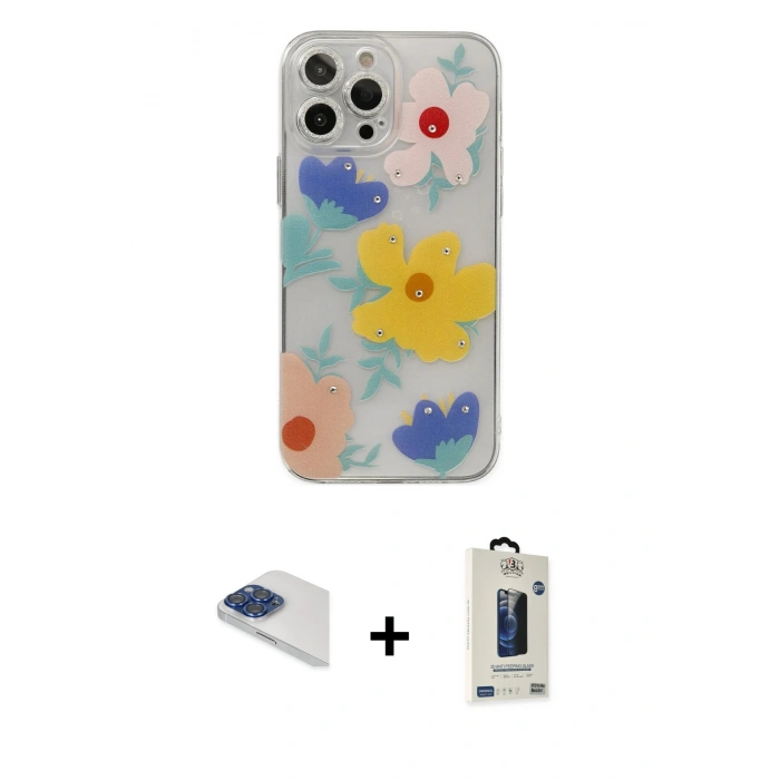 MARSİLYAN™- iPhone 13 Pro Max Kılıf Eksen Asil Prime - Siyah Bilvis Hayalet Cam Ekran Koruyucu + Pers Alüminyum Kamera Lens - LT