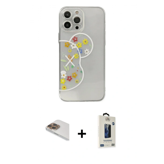 MARSİLYAN™- iPhone 13 Pro Max Kılıf Eksen Asil Prime - Siyah Bilvis Hayalet Cam Ekran Koruyucu + Pers Alüminyum Kamera Lens - GD