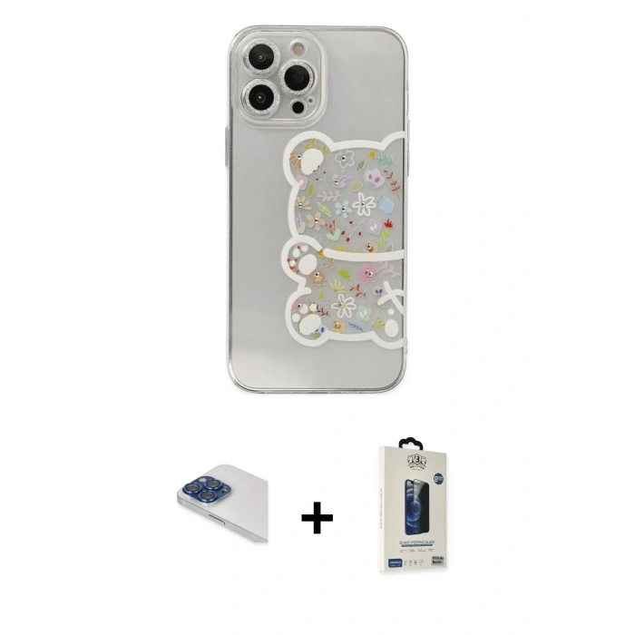 MARSİLYAN™- iPhone 13 Pro Max Kılıf Eksen Asil Prime - Siyah Bilvis Hayalet Cam Ekran Koruyucu + Pers Alüminyum Kamera Lens - LT