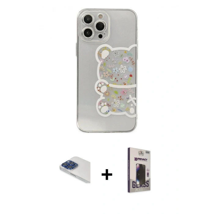 MARSİLYAN™- iPhone 13 Pro Max Kılıf Eksen Asil Prime - Siyah Bilvis Hayalet Cam Ekran Koruyucu + Pers Alüminyum Kamera Lens - LT