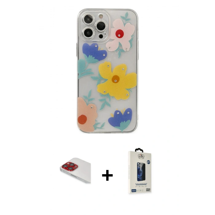 MARSİLYAN™- iPhone 13 Pro Max Kılıf Eksen Asil Prime - Siyah Bilvis Hayalet Cam Ekran Koruyucu + Pers Alüminyum Kamera Lens - KI