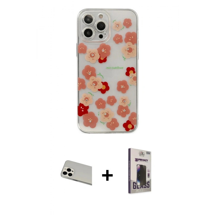 MARSİLYAN™- iPhone 13 Pro Max Kılıf Eksen Asil Prime - Siyah Bilvis Hayalet Cam Ekran Koruyucu + Rainbow Kamera Lens Koruma Cam - BZ