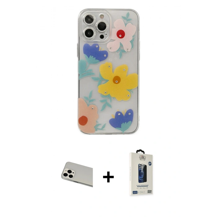 MARSİLYAN™- iPhone 13 Pro Max Kılıf Eksen Asil Prime - Siyah Bilvis Hayalet Cam Ekran Koruyucu + Rainbow Kamera Lens Koruma Cam - BZ