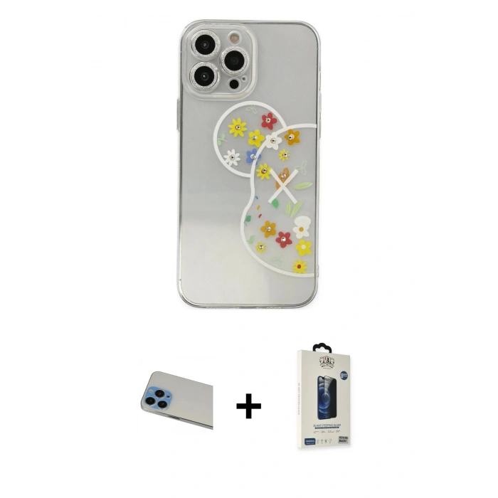 MARSİLYAN™- iPhone 13 Pro Max Kılıf Eksen Asil Prime - Siyah Bilvis Hayalet Cam Ekran Koruyucu + Rainbow Kamera Lens Koruma Cam - MI