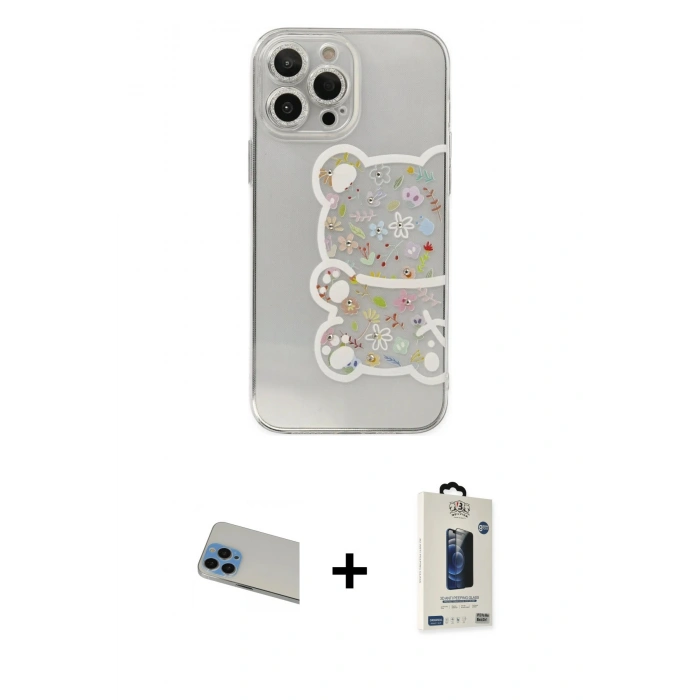 MARSİLYAN™- iPhone 13 Pro Max Kılıf Eksen Asil Prime - Siyah Bilvis Hayalet Cam Ekran Koruyucu + Rainbow Kamera Lens Koruma Cam - MI