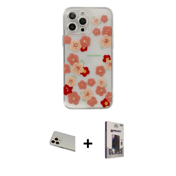 MARSİLYAN™- iPhone 13 Pro Max Kılıf Eksen Asil Prime - Siyah Bilvis Hayalet Cam Ekran Koruyucu + Rainbow Kamera Lens Koruma Cam - REGD