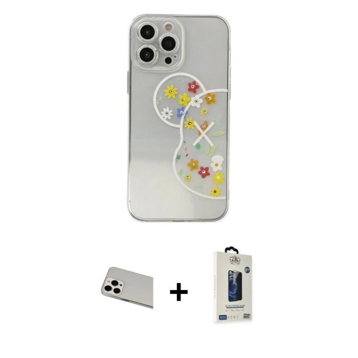 MARSİLYAN™- iPhone 13 Pro Max Kılıf Eksen Asil Prime - Siyah Bilvis Hayalet Cam Ekran Koruyucu + Rainbow Kamera Lens Koruma Cam - BZ