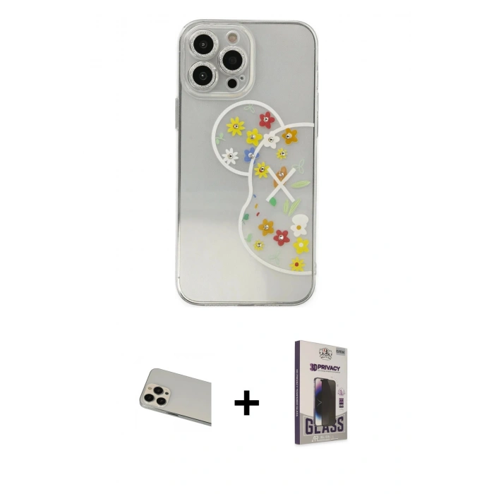 MARSİLYAN™- iPhone 13 Pro Max Kılıf Eksen Asil Prime - Siyah Bilvis Hayalet Cam Ekran Koruyucu + Rainbow Kamera Lens Koruma Cam - REGD