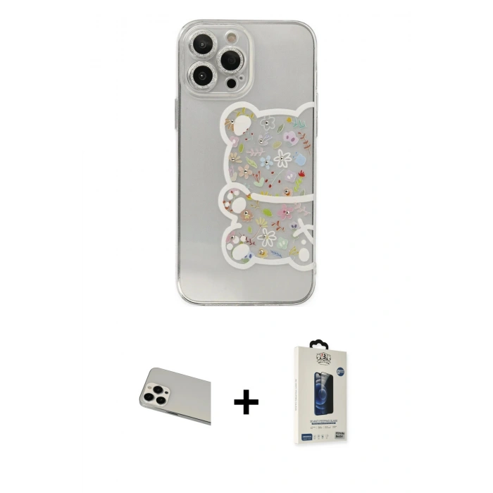 MARSİLYAN™- iPhone 13 Pro Max Kılıf Eksen Asil Prime - Siyah Bilvis Hayalet Cam Ekran Koruyucu + Rainbow Kamera Lens Koruma Cam - BZ