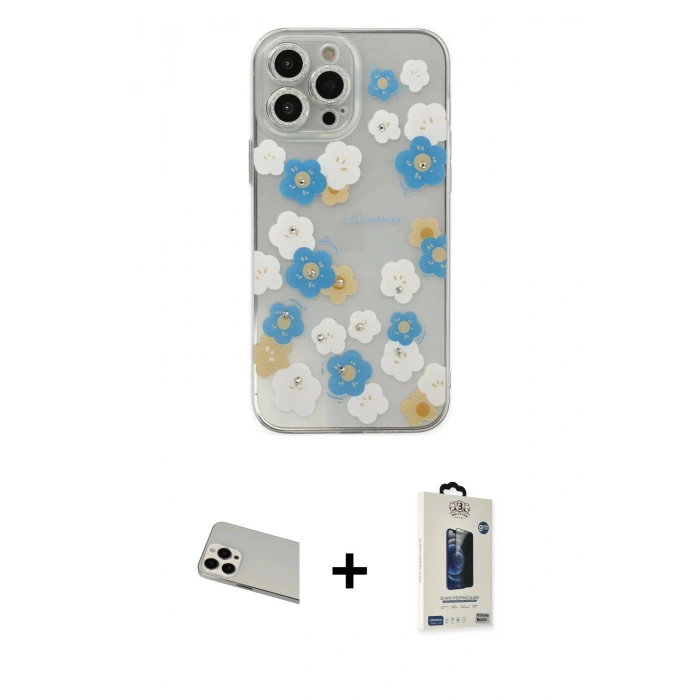MARSİLYAN™- iPhone 13 Pro Max Kılıf Eksen Asil Prime - Siyah Bilvis Hayalet Cam Ekran Koruyucu + Rainbow Kamera Lens Koruma Cam - BZ