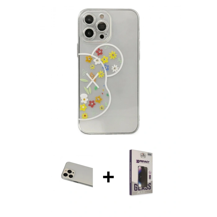MARSİLYAN™- iPhone 13 Pro Max Kılıf Eksen Asil Prime - Siyah Bilvis Hayalet Cam Ekran Koruyucu + Rainbow Kamera Lens Koruma Cam - REGD