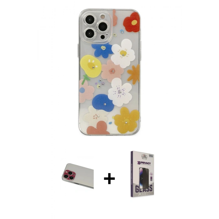 MARSİLYAN™- iPhone 13 Pro Max Kılıf Eksen Asil Prime - Siyah Bilvis Hayalet Cam Ekran Koruyucu + Rainbow Kamera Lens Koruma Cam - KI