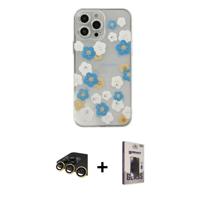 MARSİLYAN™- iPhone 13 Pro Max Kılıf Eksen Asil Prime - Siyah Bilvis Hayalet Cam Ekran Koruyucu + Raze Metal Kamera Lens - GD