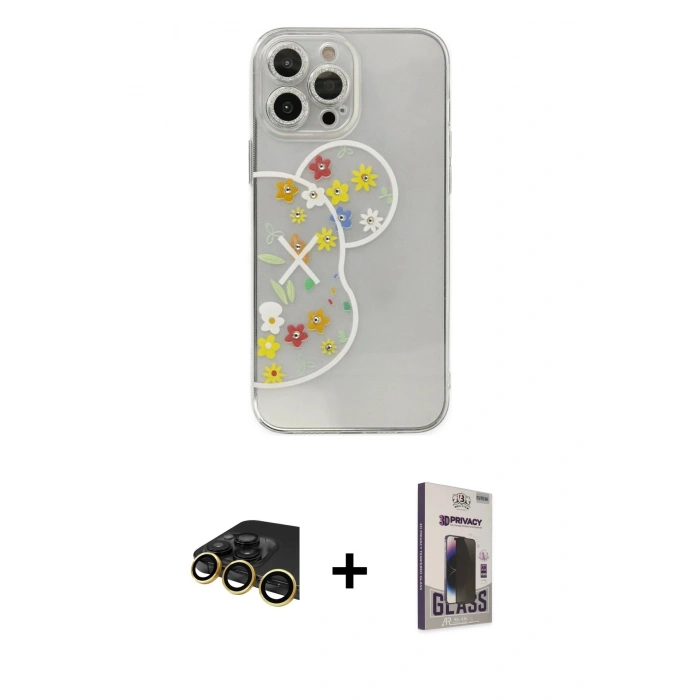 MARSİLYAN™- iPhone 13 Pro Max Kılıf Eksen Asil Prime - Siyah Bilvis Hayalet Cam Ekran Koruyucu + Raze Metal Kamera Lens - GD