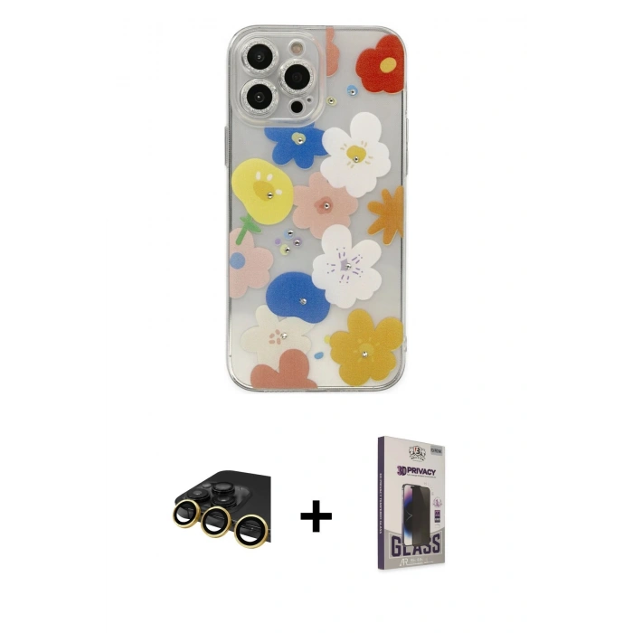MARSİLYAN™- iPhone 13 Pro Max Kılıf Eksen Asil Prime - Siyah Bilvis Hayalet Cam Ekran Koruyucu + Raze Metal Kamera Lens - GD
