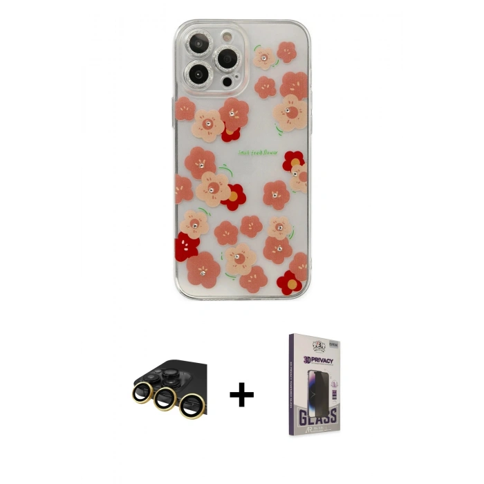 MARSİLYAN™- iPhone 13 Pro Max Kılıf Eksen Asil Prime - Siyah Bilvis Hayalet Cam Ekran Koruyucu + Raze Metal Kamera Lens - GD