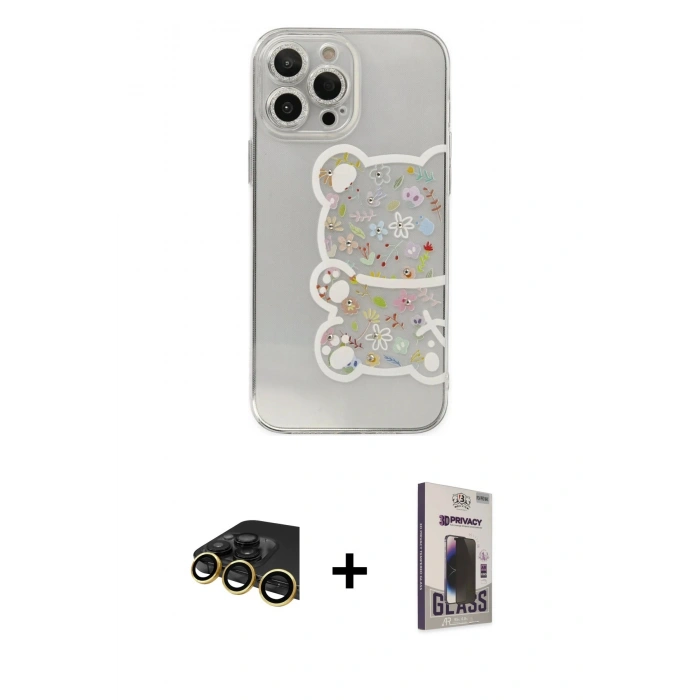 MARSİLYAN™- iPhone 13 Pro Max Kılıf Eksen Asil Prime - Siyah Bilvis Hayalet Cam Ekran Koruyucu + Raze Metal Kamera Lens - GD