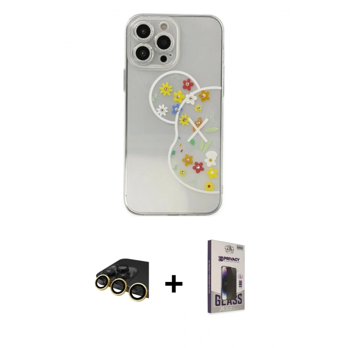 MARSİLYAN™- iPhone 13 Pro Max Kılıf Eksen Asil Prime - Siyah Bilvis Hayalet Cam Ekran Koruyucu + Raze Metal Kamera Lens - GD